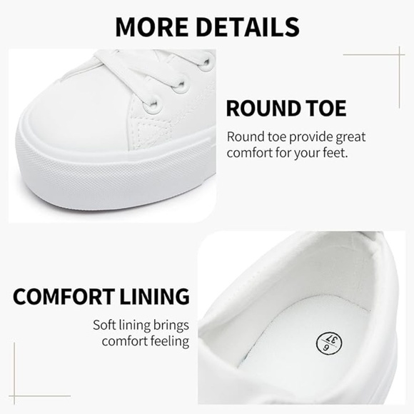 Womens White Platform Sneakers PU Leather Platform Shoes Walking Shoes for Women - Picture 5 of 5